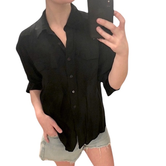 joanna Tops - Vintage Joanna Black Silky Relaxed Long Sleeve Button Down Top Shirt Blouse M
